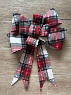 Extra large plaid Christmas bow for front door red green